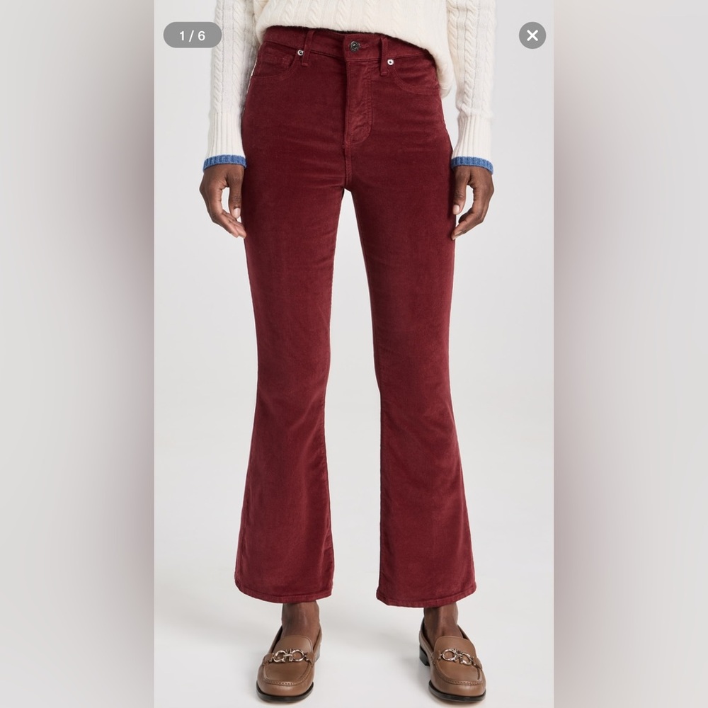 Veronica beard Carson cord high rise ankle flare in oxblood, size 27